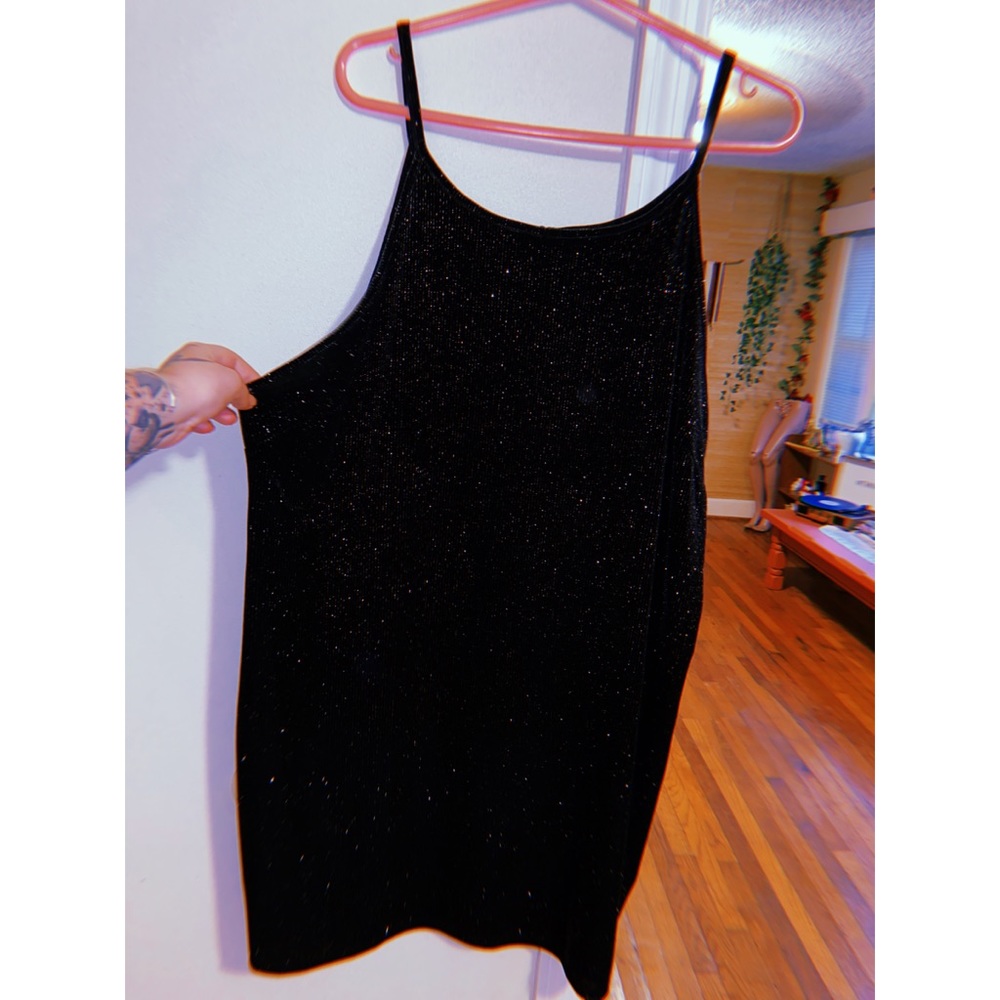 Black velvet sparkly mini dress plus size